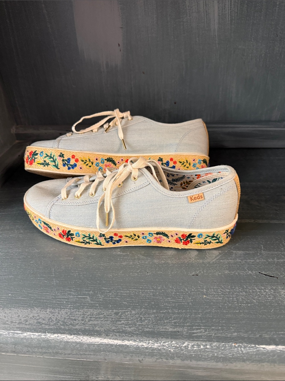 Keds Triple Kick Natural Platform Embroidered Espadrille Sneakers - Picture 2 of 9